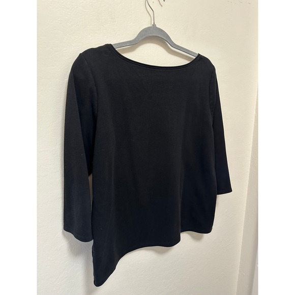 Eileen Fisher Black Cotton 3/4 Sleeve Scoop Neck Top Comfortable Casual, XL - Picture 6 of 6